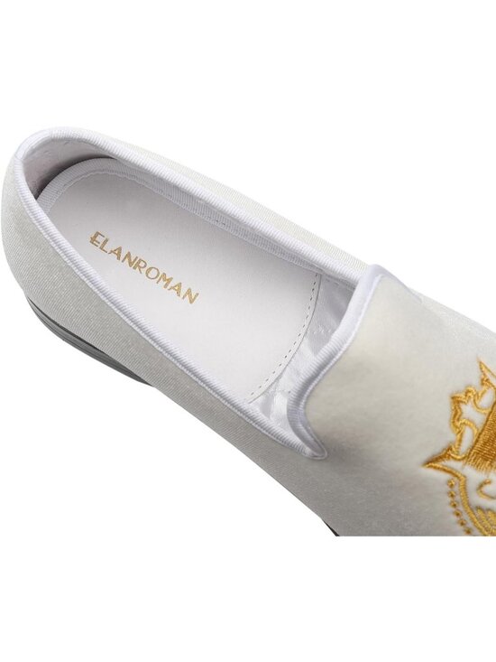 ELANROMAN Men\'s White Velvet Loafers Embroidered Lion Crown Formal Party Shoes main image 4